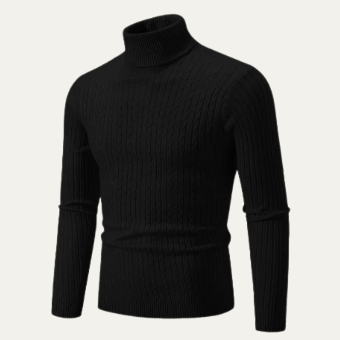 Mens Slim Fit Cable Knit Turtleneck Sweater