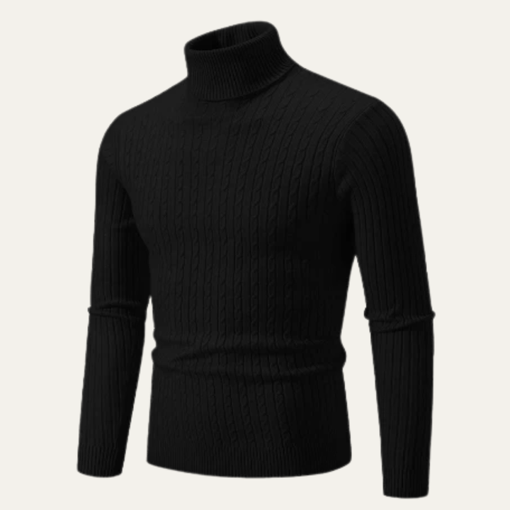 Mens Slim Fit Cable Knit Turtleneck Sweater
