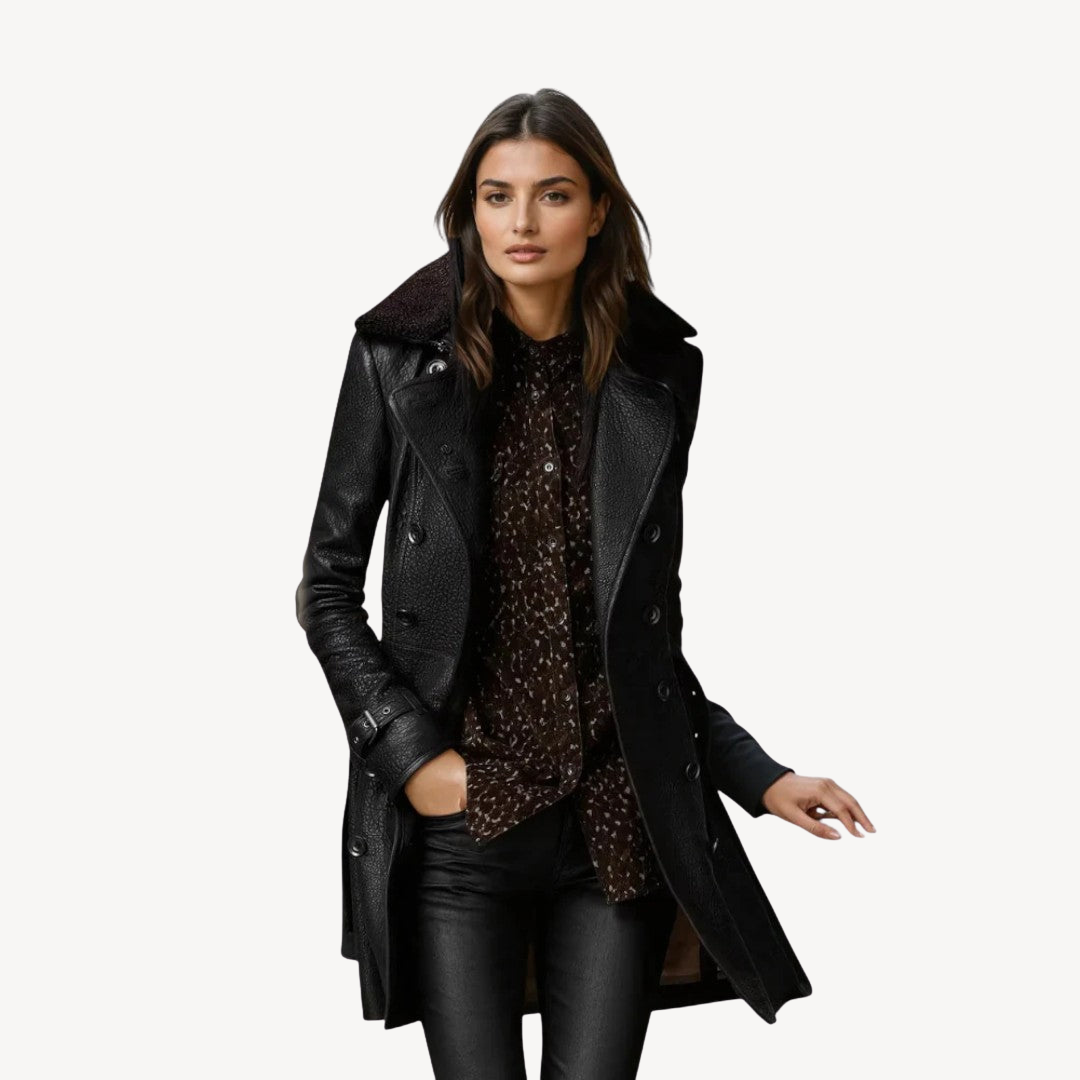 Womens Trench Coat Leather Classic Fit - BritishMode