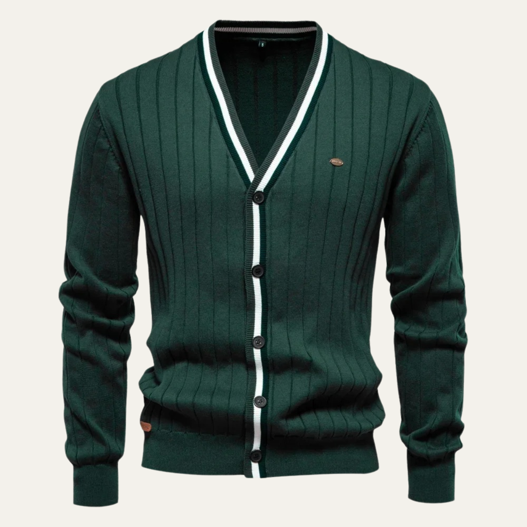 Mens Slim Fit V-Neck Cotton Knit Cardigan - BritishMode