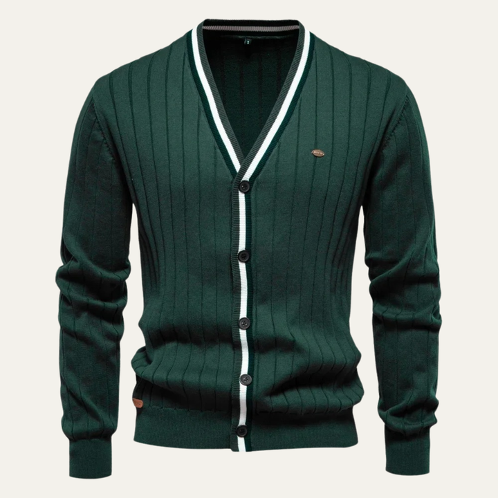 Mens Slim Fit V-Neck Cotton Knit Cardigan - BritishMode