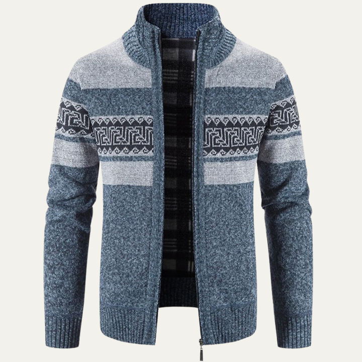 Mens Knit Zip Jacket Patterned Warm Winter - BritishMode