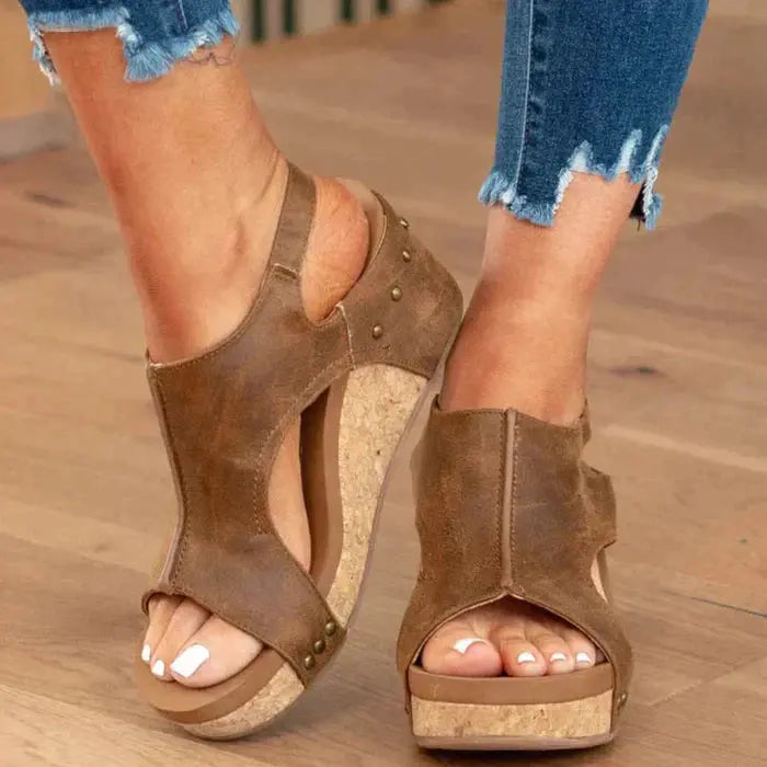 Womens Wedge Sandals Elegant Slip-On - BritishMode