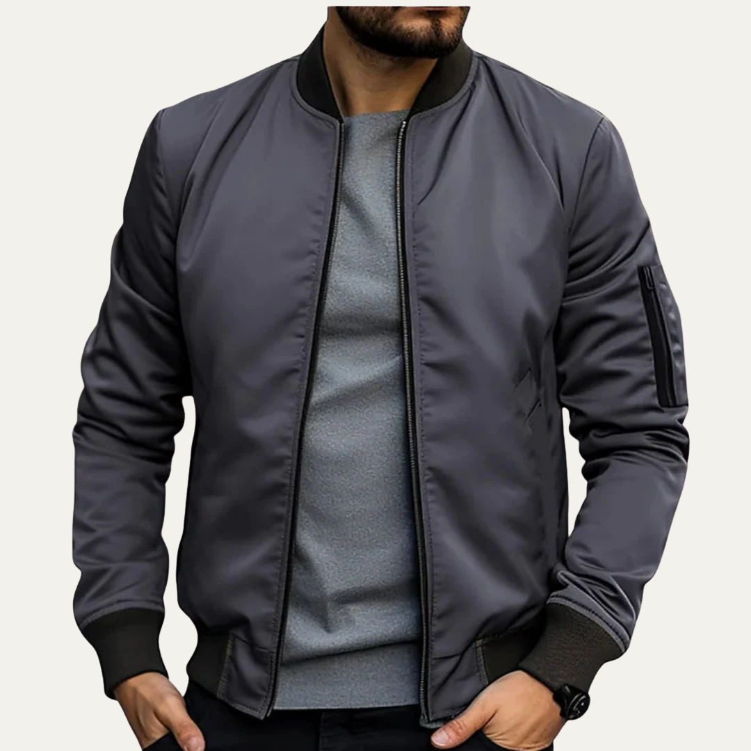 Mens Bomber Jacket Smooth Fabric Modern Fit