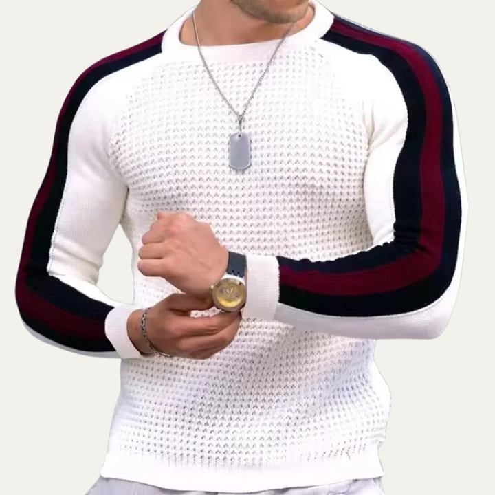 Mens Crewneck Sweater Slim Fit Racing Stripe