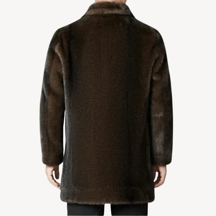 Mens Double-Breasted Overcoat with Faux Fur Collar