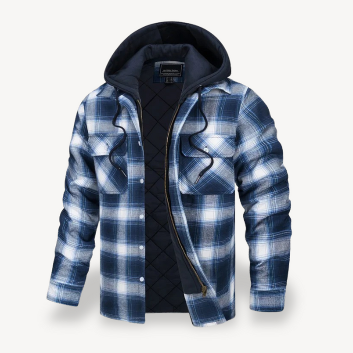 Mens Hooded Jacket Flannel Fabric Relaxed Fit