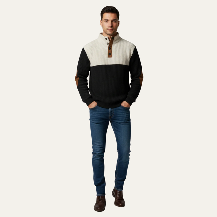 Mens Sweater Button Placket Color Block Design - BritishMode
