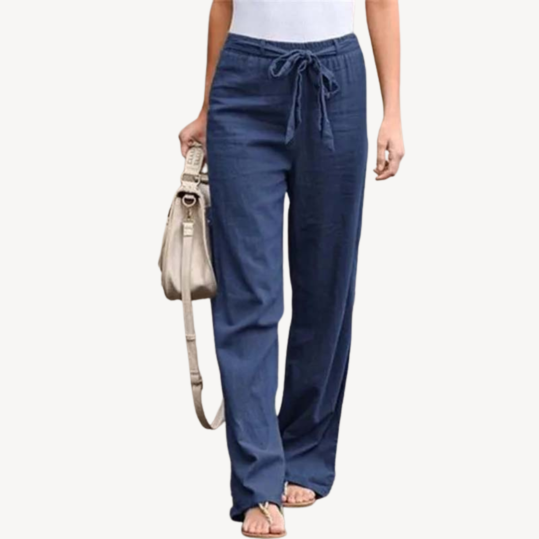 Womens Linen Trousers Wide Leg Drawstring Waist