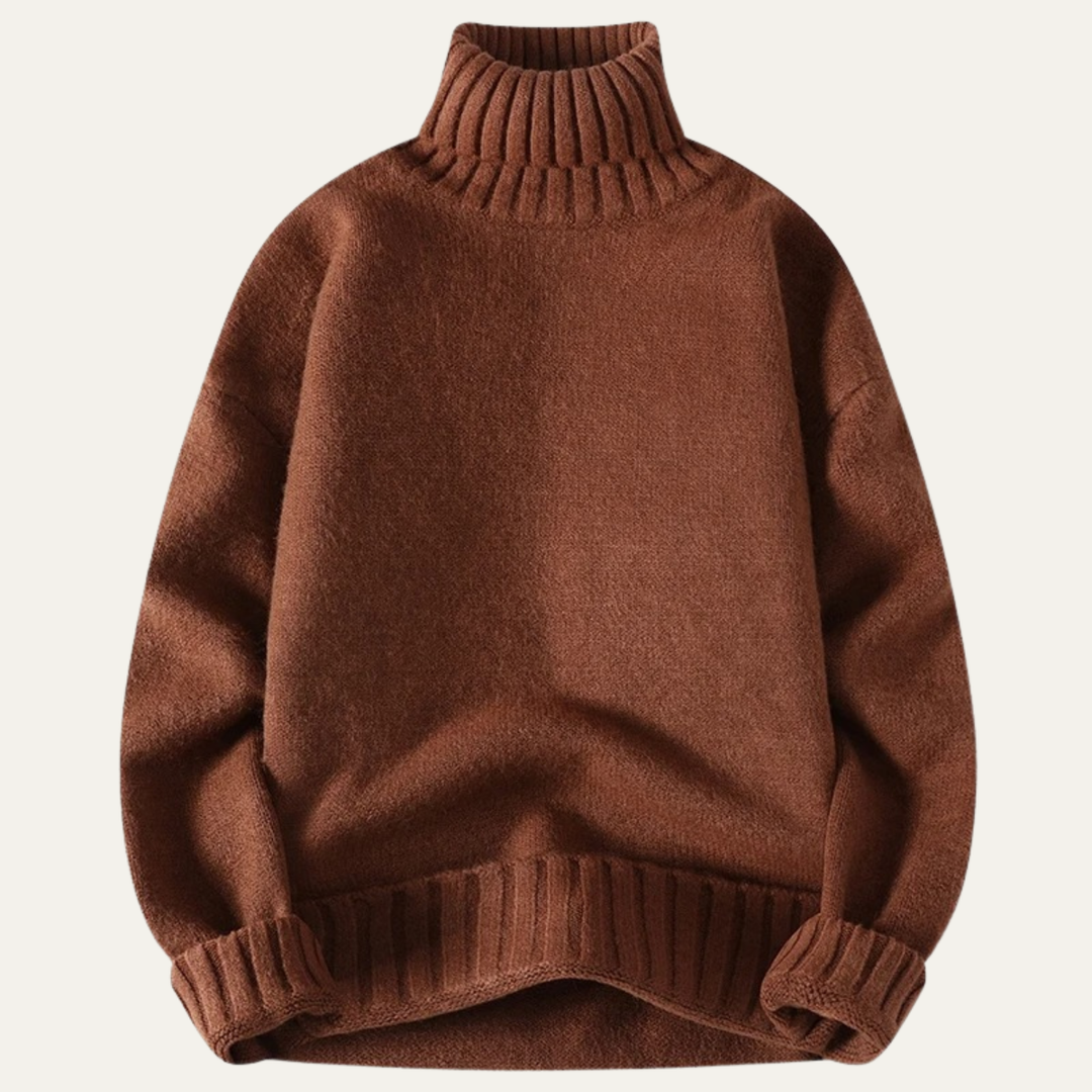 Mens Turtleneck Sweater Chunky Rib Relaxed Fit - BritishMode