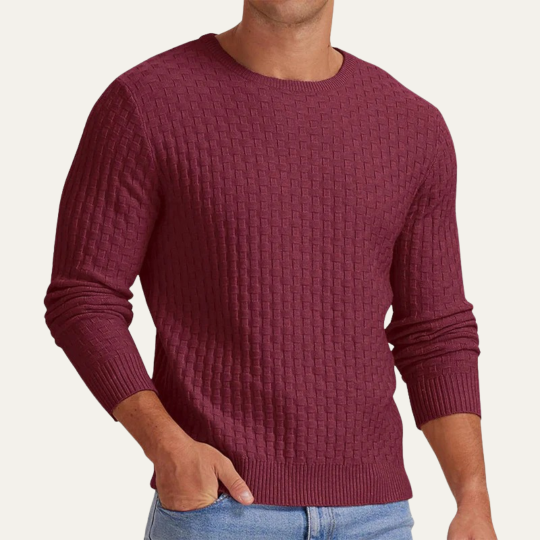 Mens Crew Neck Sweater Textured Basket Weave Knit