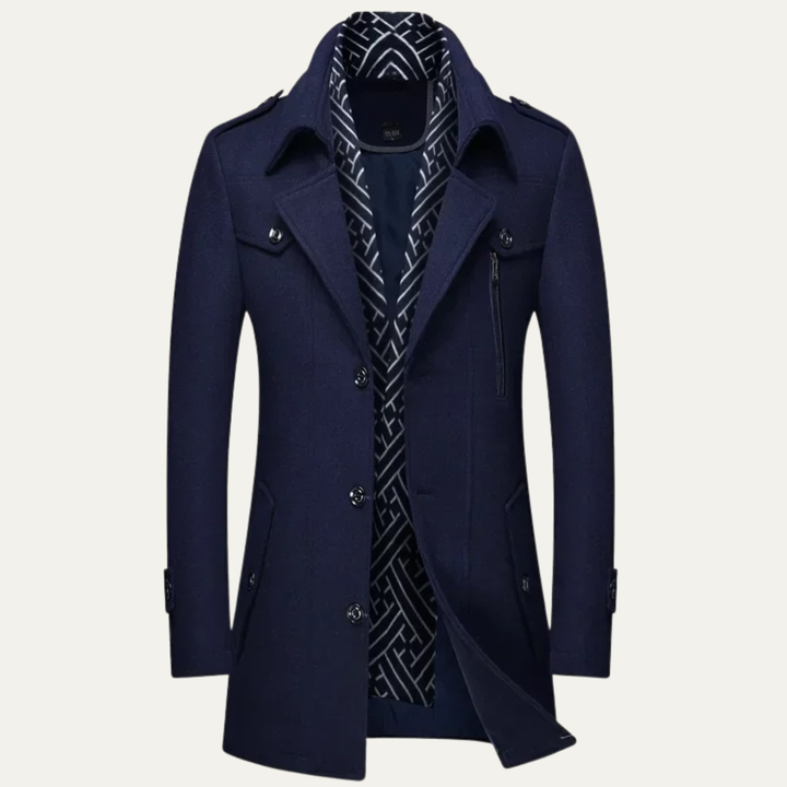 Mens Wool Blend Trench Coat with Lapel Collar Long Fit - BritishMode