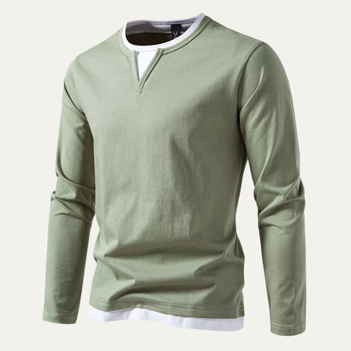 Mens Knit Shirt Layered Look V-Notch Collar