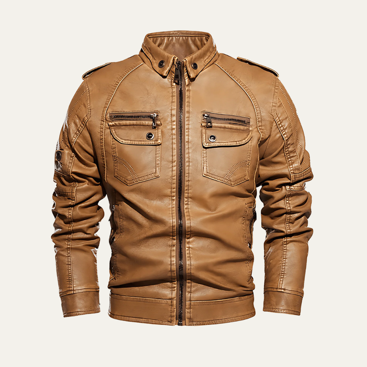 Mens Leather Jacket Biker Style Multi Pocket - BritishMode
