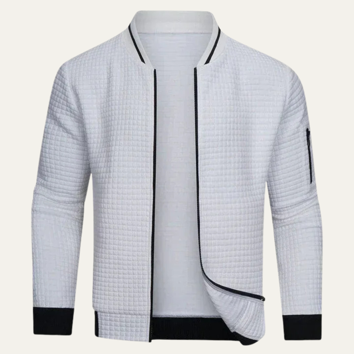 Mens Quilted Bomber Jacket Textured Zip Closure