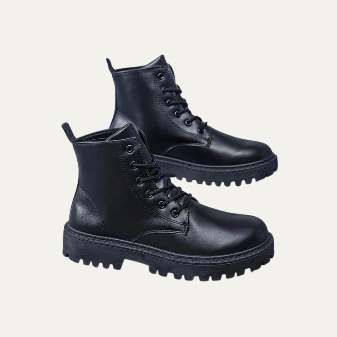 Mens Ankle Boots Leather Lace-Up Side Zip