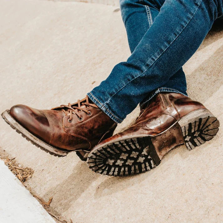 Womens Ankle Boots Lace-Up Rugged with Side Zipper