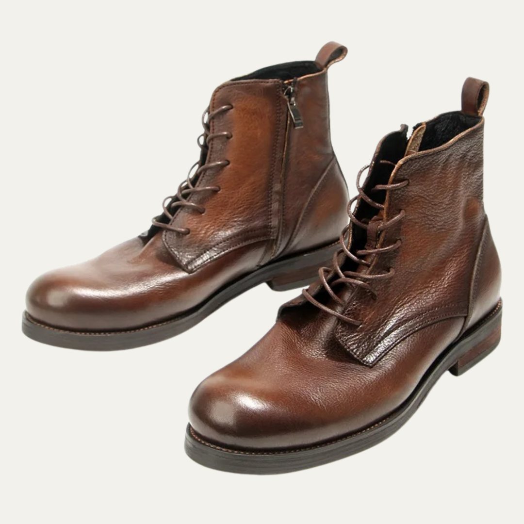Mens Leather Casual Lace-Up Boots Retro Style