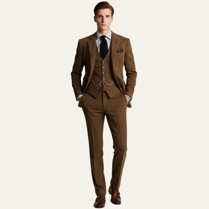 Mens Three Piece Suit Tweed Textured Fit - BritishMode