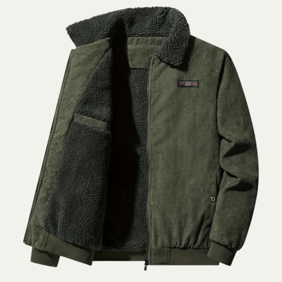Mens Corduroy Jacket with Shearling Collar Zip Front - BritishMode