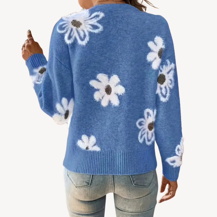 Womens Knit Cardigan Sweater Floral Print
