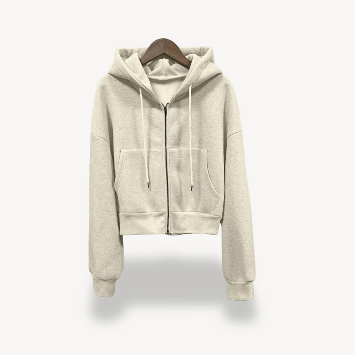 Womens Cropped Hoodie with Zip Front Casual Fit - BritishMode