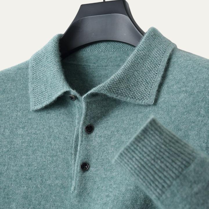 Mens Polo Sweater Smooth Knit Regular Fit