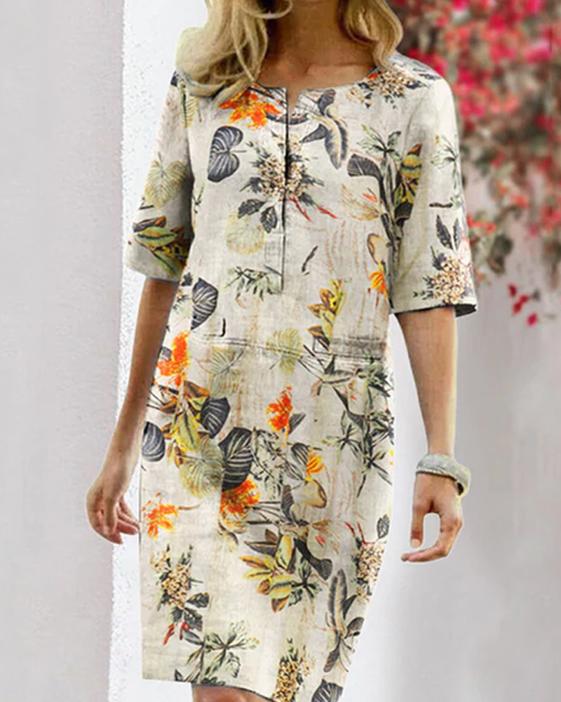 Womens Casual Sundress Floral Pattern Short Sleeve - BritishMode