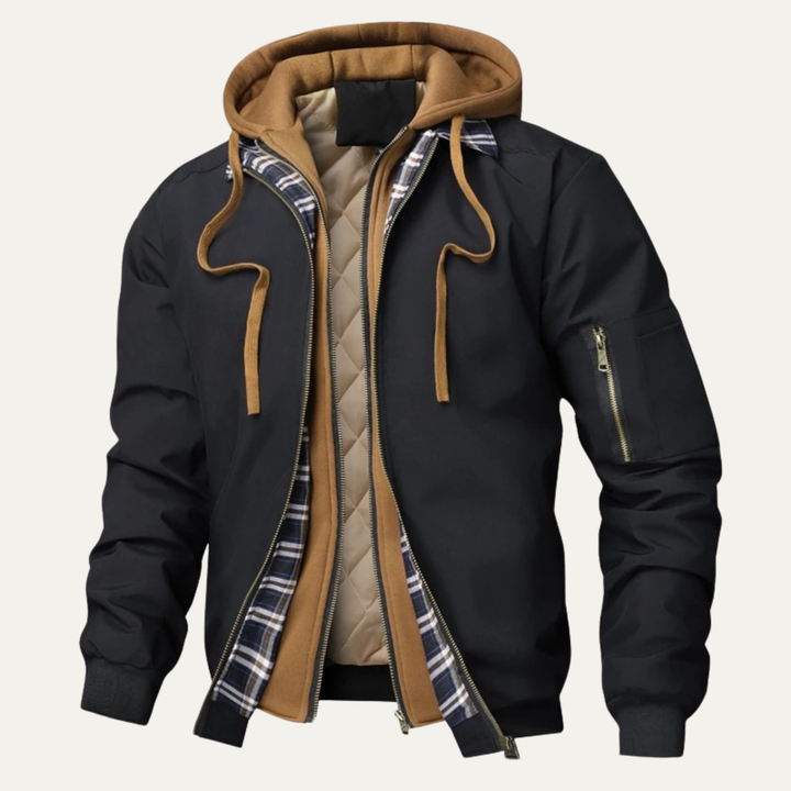 Mens Bomber Jacket Thick Fleece Hooded Winter Fit - BritishMode