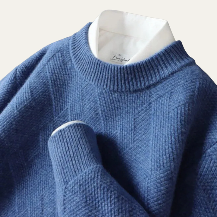 Mens Knit Sweater Geometric Pattern Crew Neck