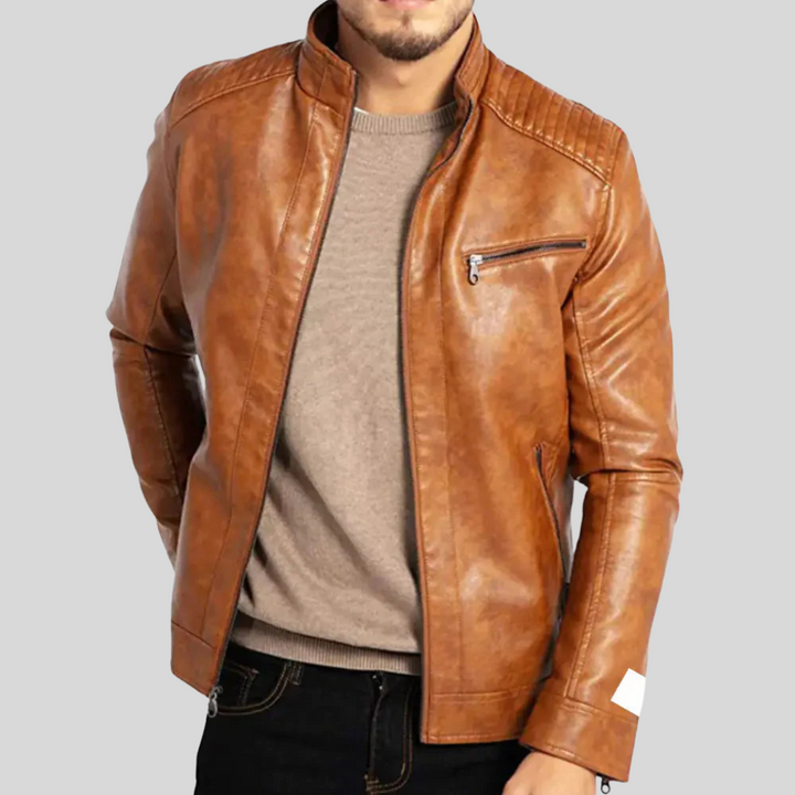 Mens Leather Jacket Wind-Resistant Slim Fit - BritishMode