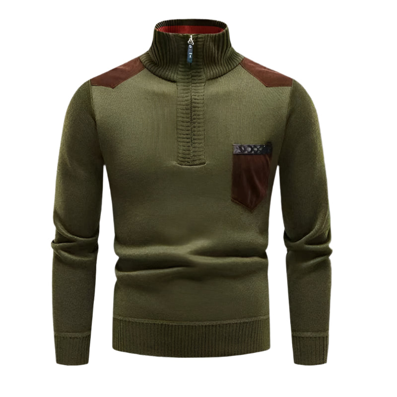 Mens Half-Zip Jumper Patchwork Pattern Regular Fit