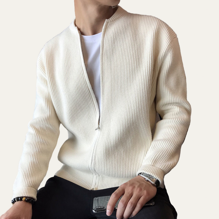 Mens Knit Cardigan Full Zip Short Stand Collar