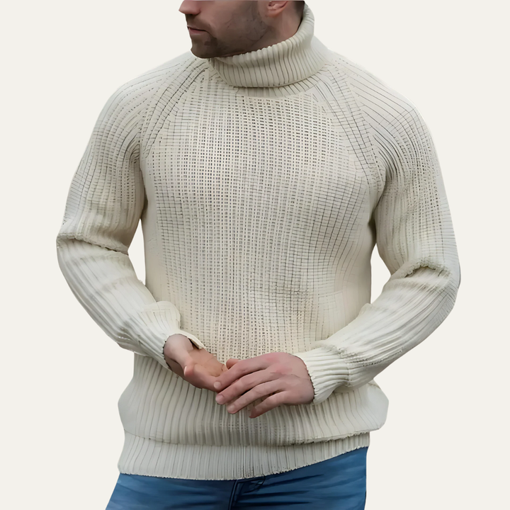 Mens Rib Knit Turtleneck Sweater Textured Fit