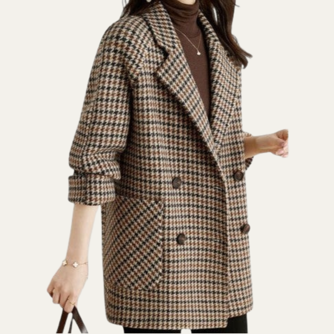 Womens Coat Houndstooth Pattern Classic Fit - BritishMode