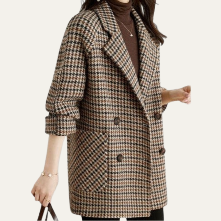 Womens Coat Houndstooth Pattern Classic Fit - BritishMode