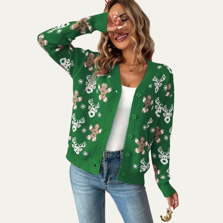 Womens Knit Cardigan Button Closure Festive Style - BritishMode