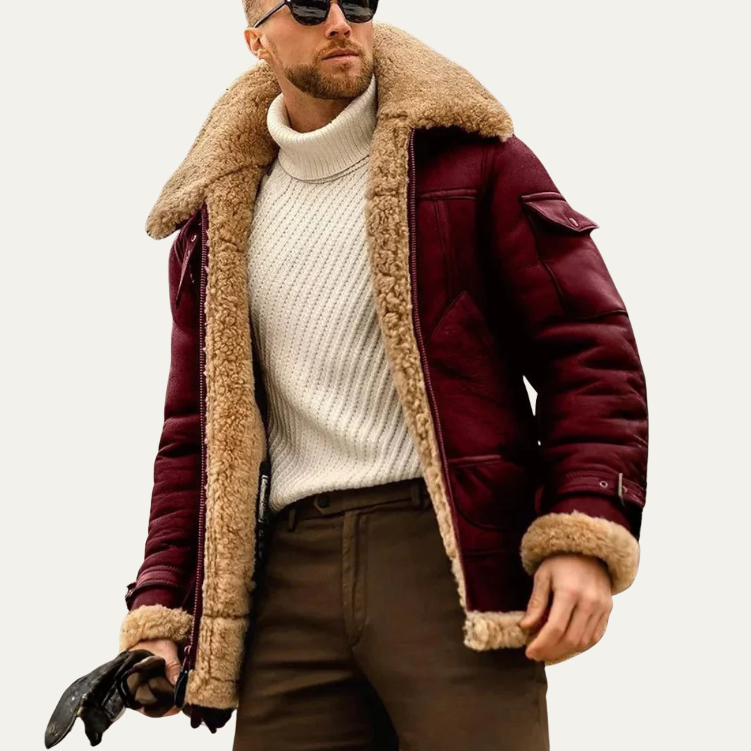 Mens Aviator Jacket Shearling Heavy Warm Fit