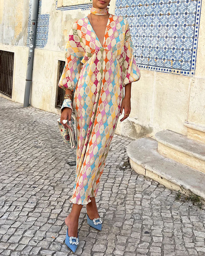Womens Maxi Dress Floral Pattern Long Sleeve - BritishMode