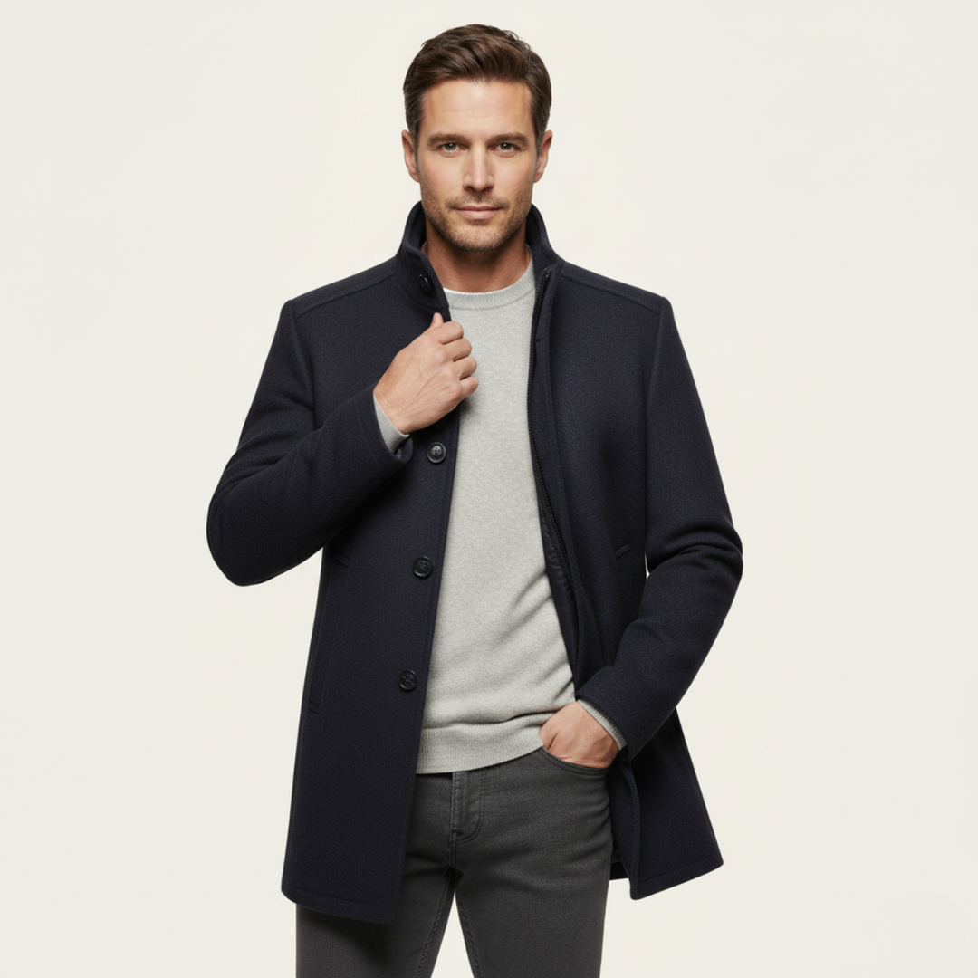 Mens Wool Blend Button-Up Coat with Warm Lining