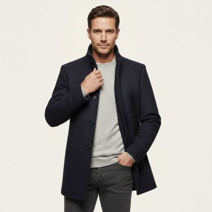 Mens Wool Blend Button-Up Coat with Warm Lining