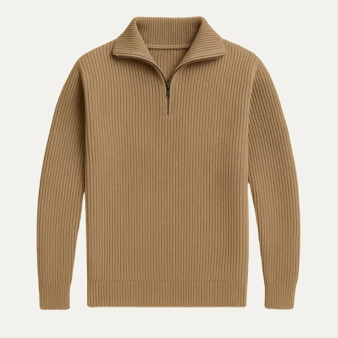 Mens Knit Sweater Wide Rib Quarter Zip