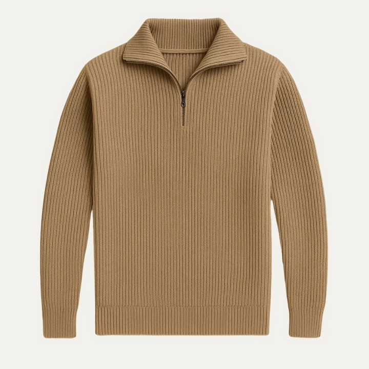 Mens Knit Sweater Wide Rib Quarter Zip