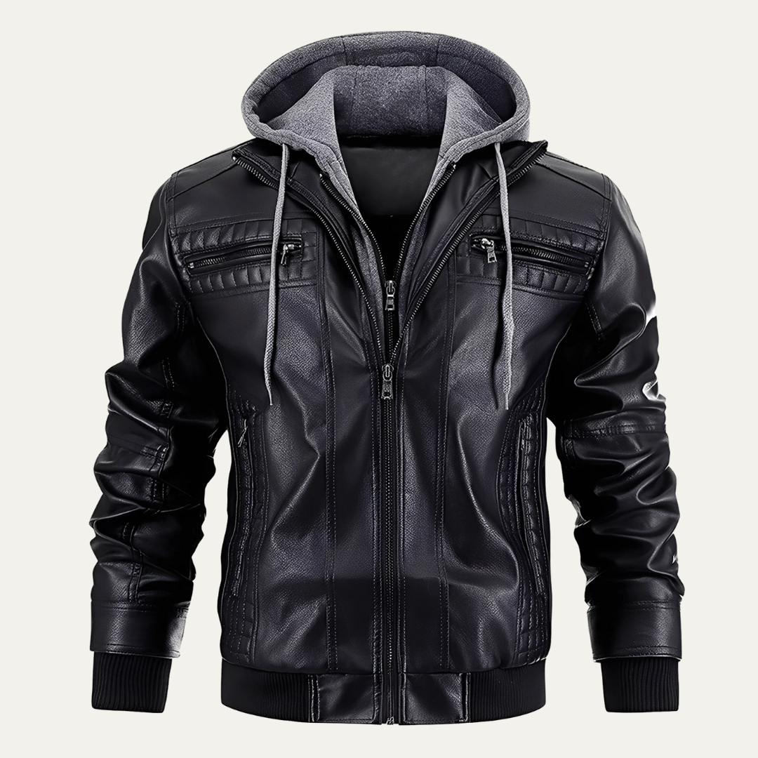 Mens Faux Leather Moto Jacket Layered Style with Hood