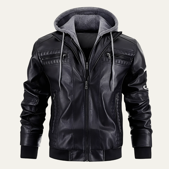 Mens Faux Leather Moto Jacket Layered Style with Hood