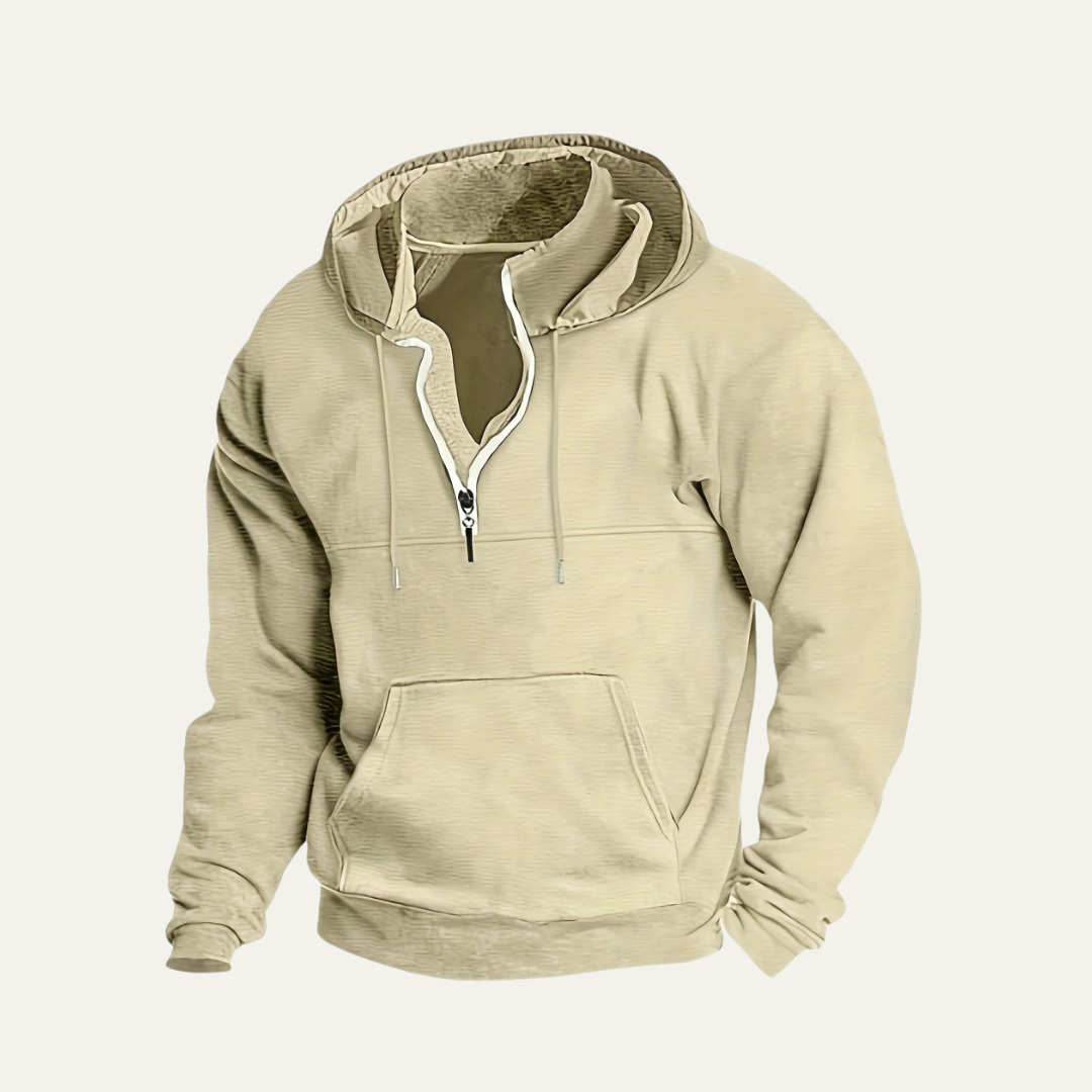 Mens Hooded Sweatshirt with Utility Pocket Partial Zip