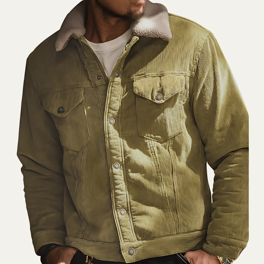 Mens Corduroy Trucker Jacket with Shearling Collar - BritishMode