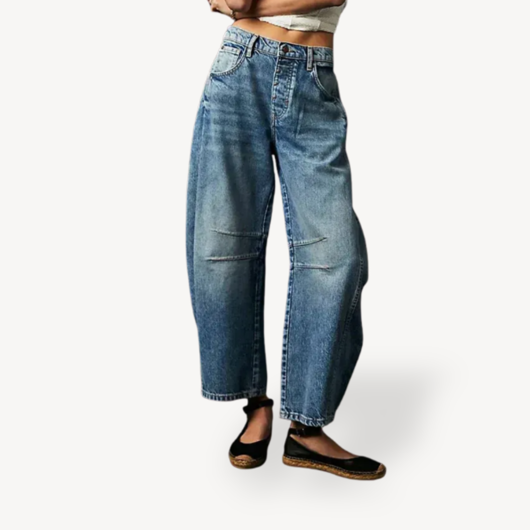 Womens Wide Leg Jeans Denim Relaxed Fit - BritishMode