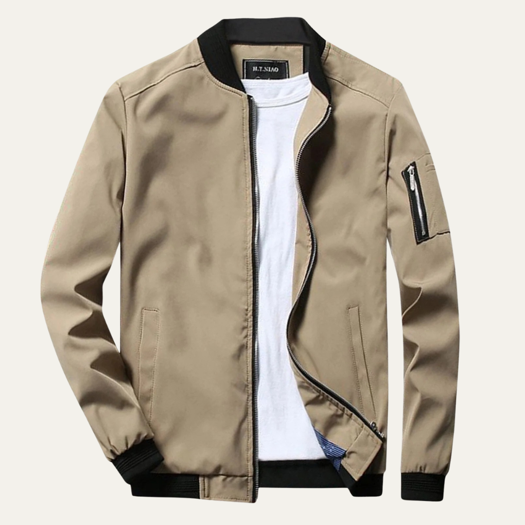 Mens Bomber Jacket Casual Fit Sleeve Zip Pocket