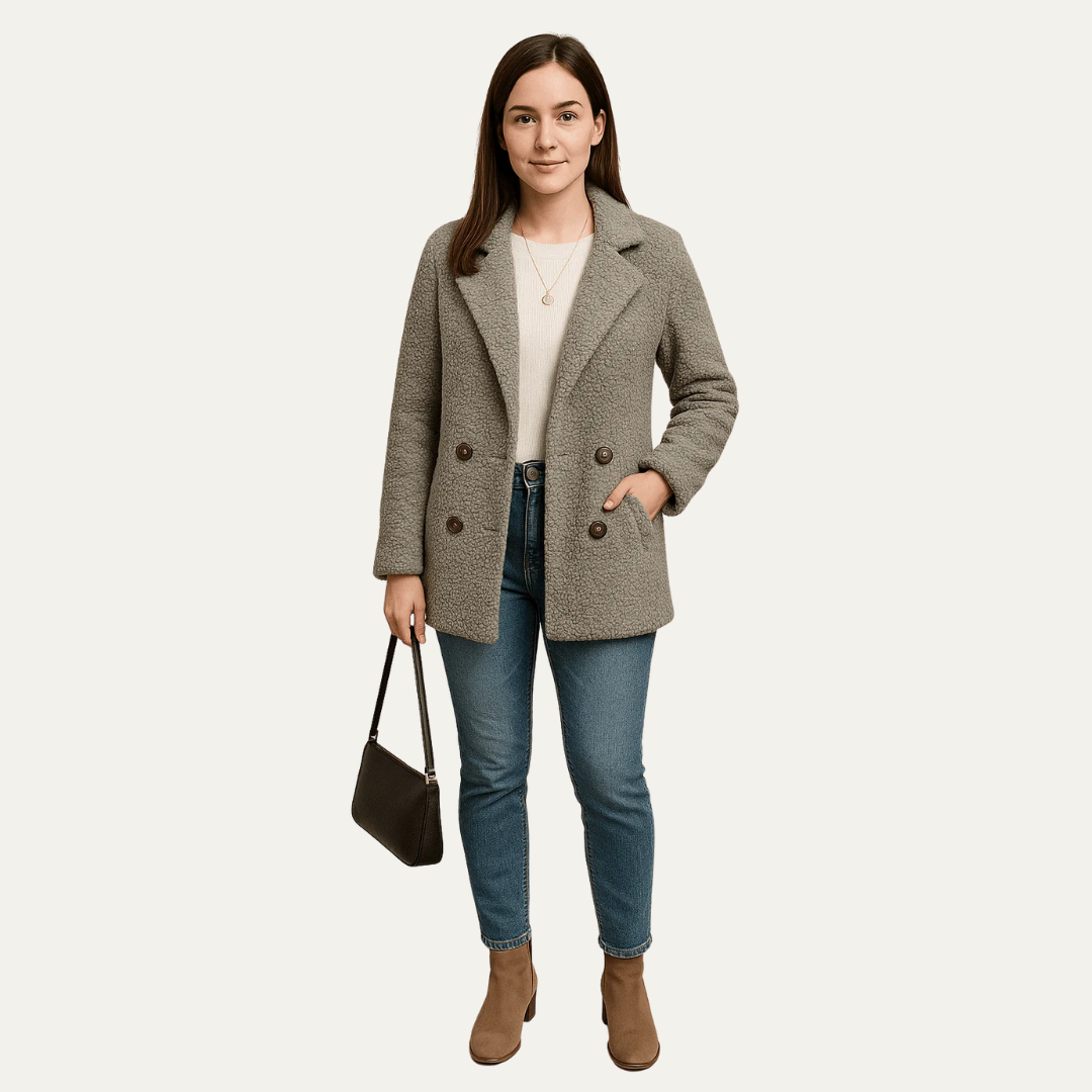 Womens Peacoat Textured Double-Breasted Classic Fit - BritishMode